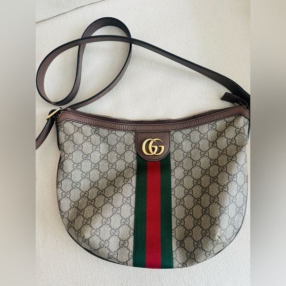 Gucci Beige and Brown Shoulder Bag with Red and Green Stripe